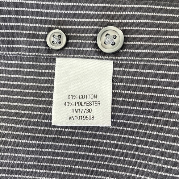 Merona Men’s Charcoal w/ White Pin Stripe Long Sleeve Button Up Dress Shirt - L - Picture 5 of 6